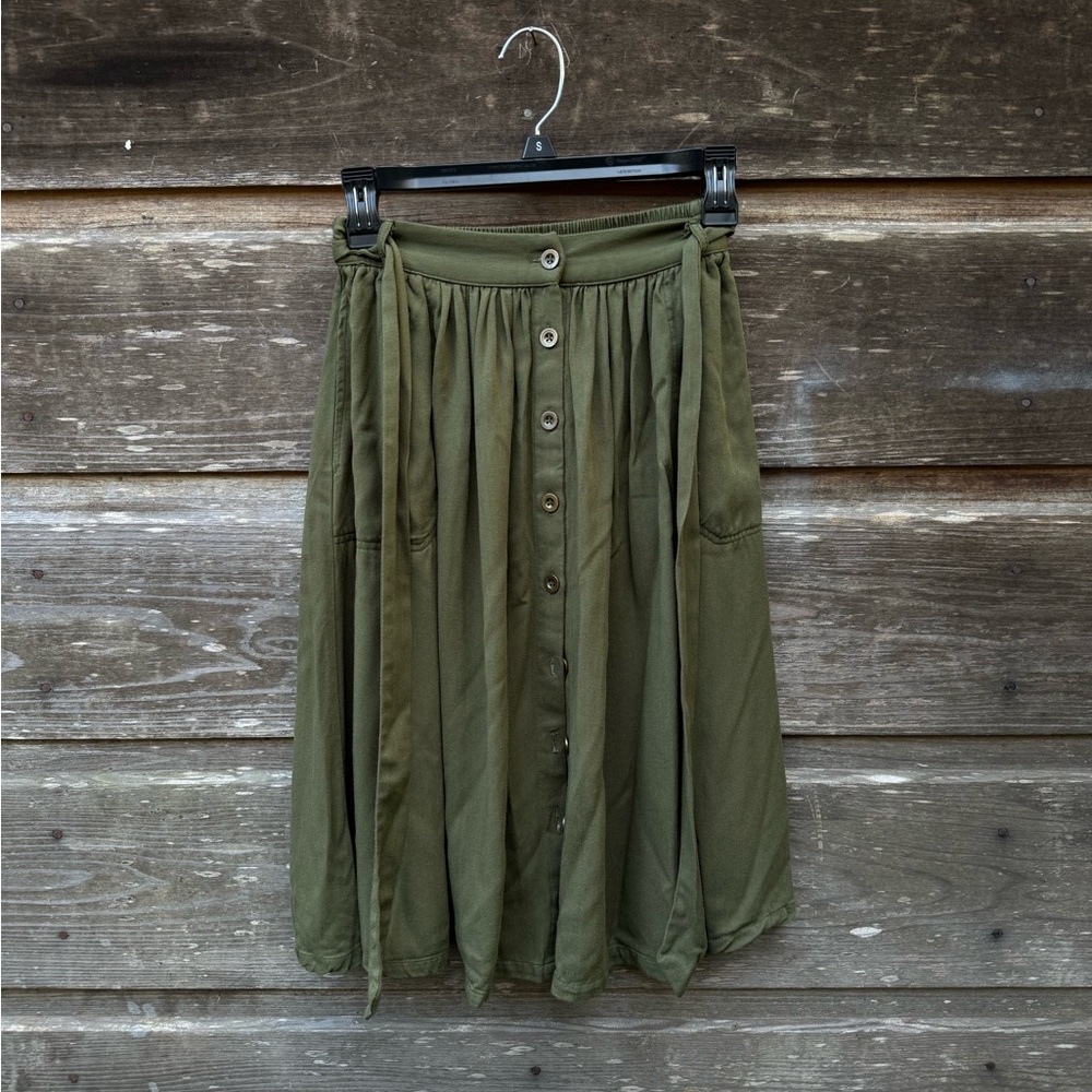 Olive Green Button-Front Skirt